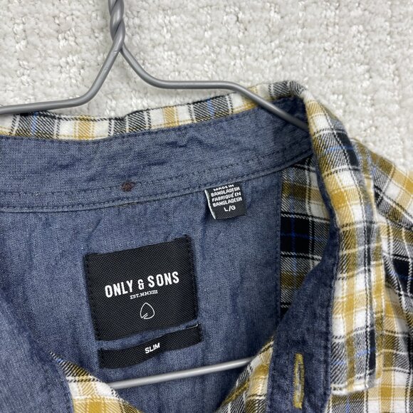 Only & Sons Slim-Fit Men's Plaid Shirt Yellow / Black Sz L Lumberjack Outdoor - Picture 3 of 16